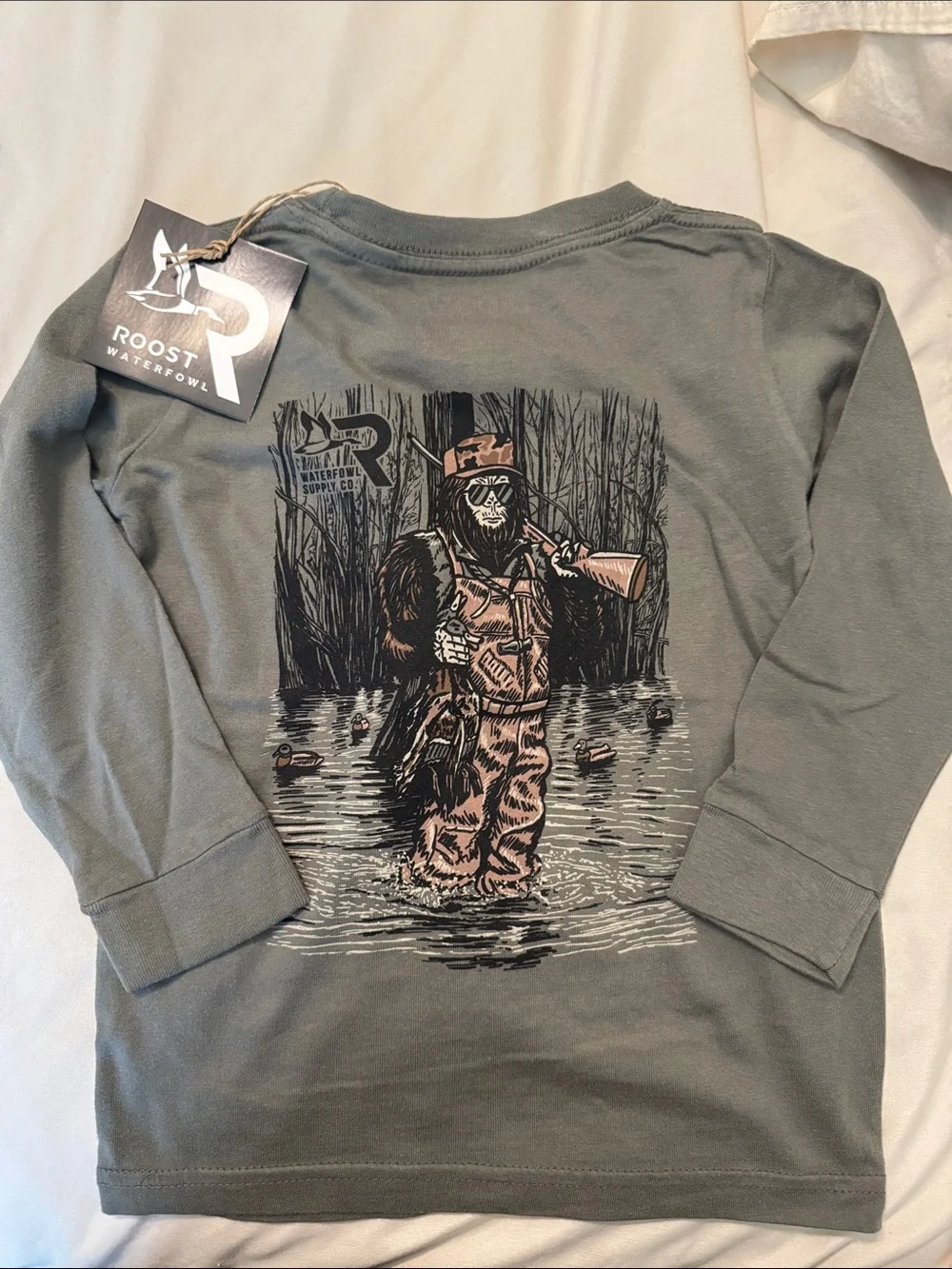 Roost Olive Green Kids Long-Sleeve Pocket Tee